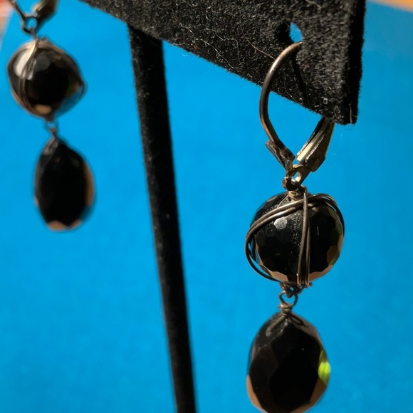Jewelry - 925 sterling and black onyx dangle earrings wrapped in 925